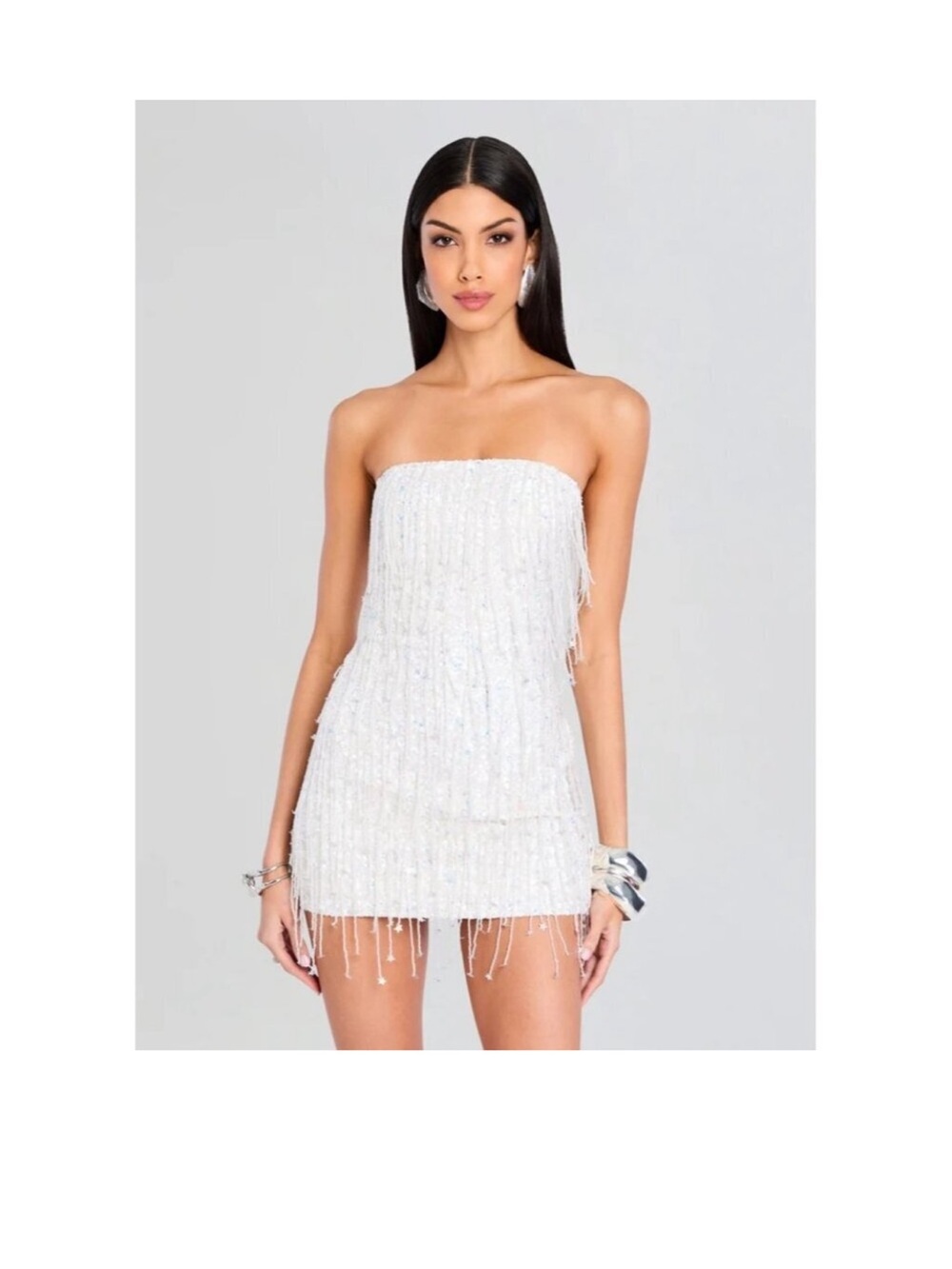 retrofete Heather Sequin Star Fringe Dress White with Stars Womens Size XL